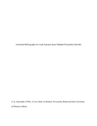 Annotated Bibliography for Multiple Personality Disorder