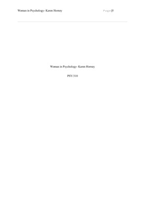 PSY 310 Week 2 Women in Psychology Paper   Karen Horney