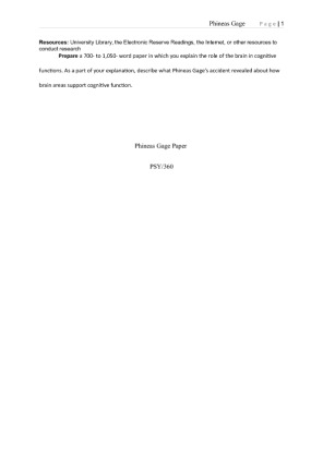 PSY 360 Week 2 Individual Phineas Gage Paper