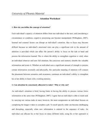 PSY 360 Week 3 Individual Attention Worksheet
