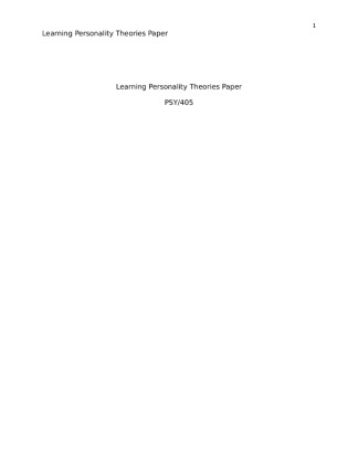 PSY 405 Learning Team Assignment Learning Personality Theories Paper