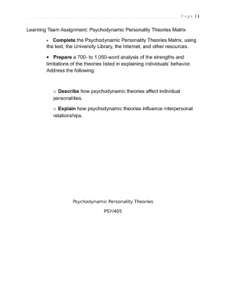 PSY 405 Week 2 Learning Team Assignment Psychodynamic Personality...