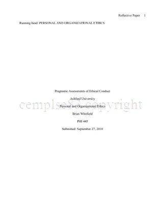 PHI 445 Week 5 Final   Reflective Paper Pragmatic Assessments of...