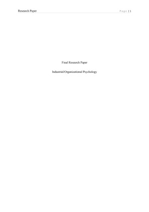 Final Research Paper   Industrial Organizational Psychology