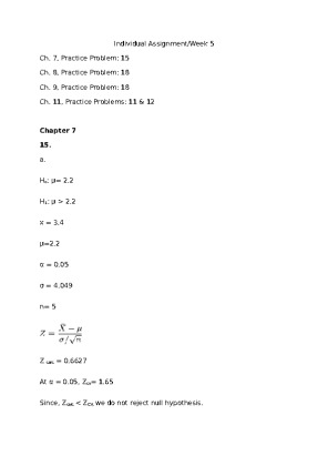 PSY315 Individual AssignmentWeek 5 Ch. 7, Practice Problem 15 Ch. 8,...
