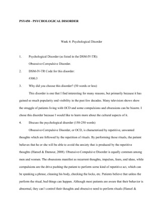 PSY450 PSYCHOLOGICAL DISODER