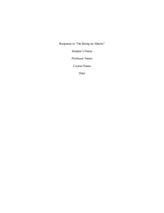 16 Response Paper On Being an Atheist,