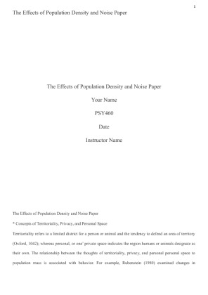 18 PSY 460 The Effects of Population Density and Noise Paper ( A work)