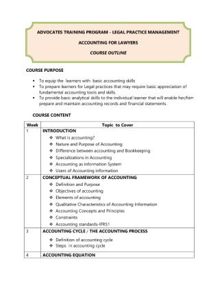 ACCOUNTING FOR LAWYERS COURSE OUTLINE