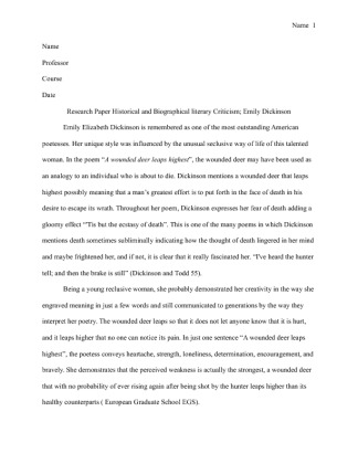 Research Paper Historical and Biographical literary Criticism; Emily...