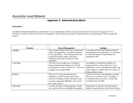 HCA 210 appendix C version 7 Administrative Matrix