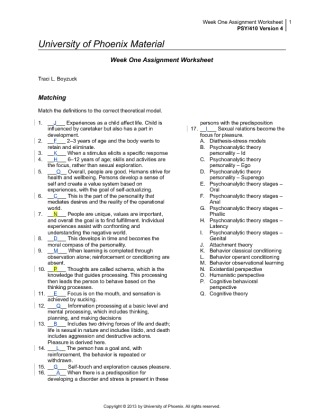 PSY 410 Week One Assignment Worksheet