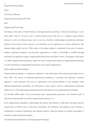 PSY 428 Week 1 Individual Assignment Organizational Psychology Paper