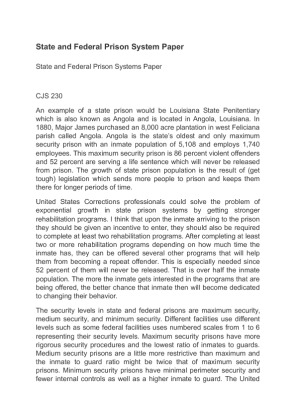 CJS 230 State and Federal Prison System Paper