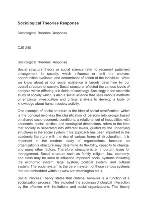 CJS 240 Sociological Theories Response