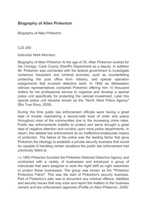 CJS 250 Biography of Allen Pinkerton
