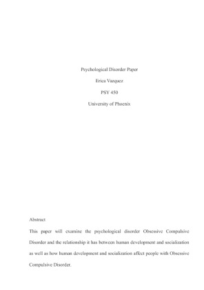 PSY 450 Psychological Disorder Paper
