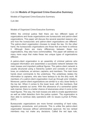 CJA 384 Models of Organized Crime Executive Summary