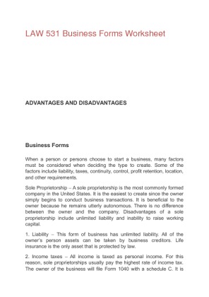 LAW 531 Business Forms Worksheet