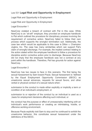 Law 531 Legal Risk and Opportunity in Employment