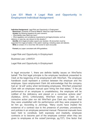Law 531 Week 4 Legal Risk and Opportunity in Employment Individual...