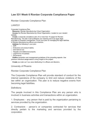 Law 531 Week 6 Riordan Corporate Compliance Paper