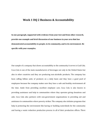 BUS 250 Week 1 DQ 2 Business  Accountability