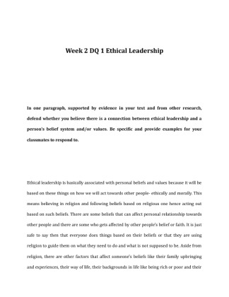 BUS 250 Week 2 DQ 1 Ethical Leadership