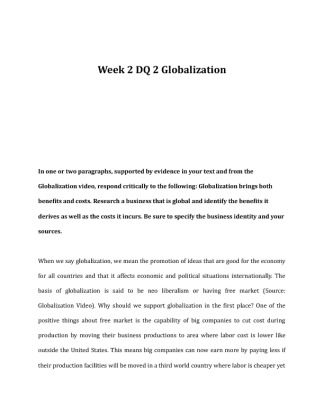 BUS 250 Week 2 DQ 2 Globalization