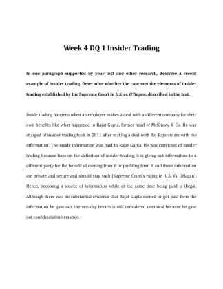 BUS 250 Week 4 DQ 1 Insider Trading