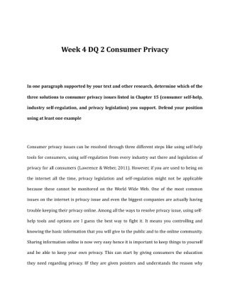 BUS 250 Week 4 DQ 2 Consumer Privacy