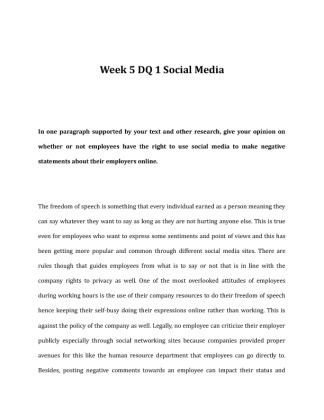 BUS 250 Week 5 DQ 1 Social Media