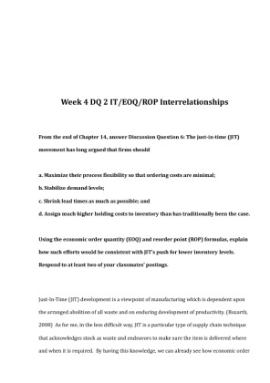 BUS 307 Week 4 DQ 2 IT EOQ ROP Interrelationships