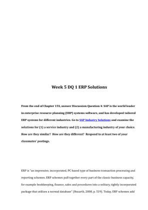 BUS 307 Week 5 DQ 1 ERP Solutions