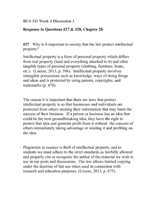 BUS 311 Week 4 DQ 1 Intellectual Property Law