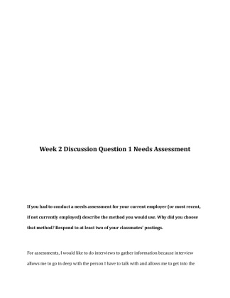 BUS 375 Week 2 DQ 1  Needs Assessment