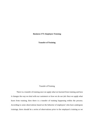 BUS 375 Week 3 Assignment  The Transfer of Training Paper