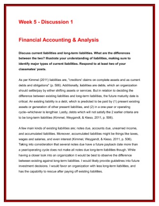 BUS 591 Week 5 DQ 1 Liabilities and Financial Analysis