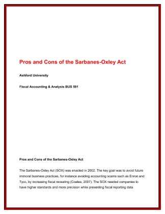 BUS 591 Week 5 Sarbanes Oxley Act of 2002Methods of Depreciation