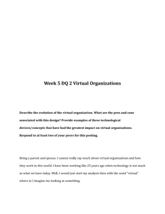 BUS 610 Week 5 DQ 2 Virtual Organizations