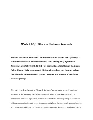 BUS 642 Week 2 DQ 1 Ethics in Business Research