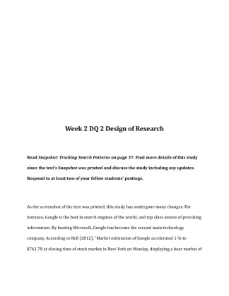 BUS 642 Week 2 DQ 2 Design of Research