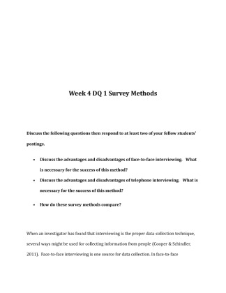 BUS 642 Week 4 DQ 1 Survey Methods