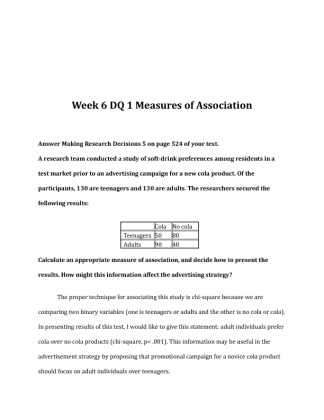 BUS 642 Week 6 DQ 1 Measures of Association