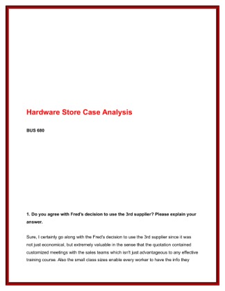 BUS 680 Week 2 Hardware Store Case Analysis