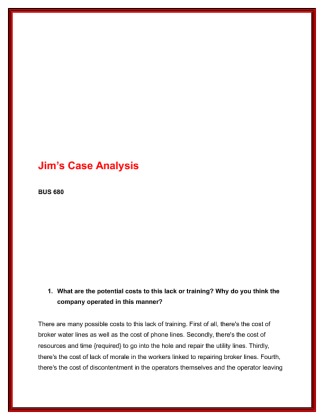 BUS 680 Week 4 Jims Case Analysis