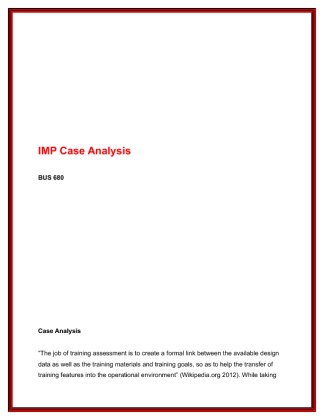 BUS 680 Week 5 IMP Case Analysis
