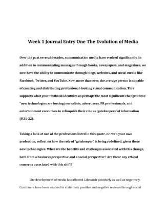 CGD 218 Week 1 Journal The Evolution of Media