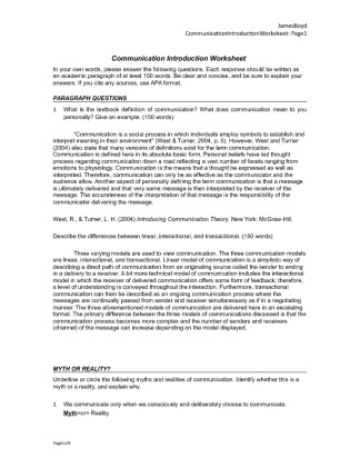 COM 310 Week 1 Assignment Communication Introduction Worksheet (UOP Course)