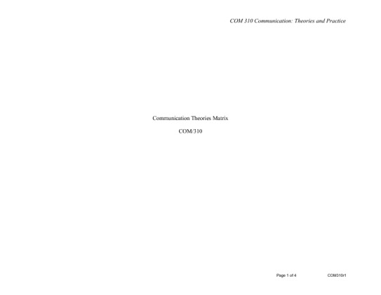 COM 310 Week 2 LT Assignment Communication Theories Matrix (UOP Course)